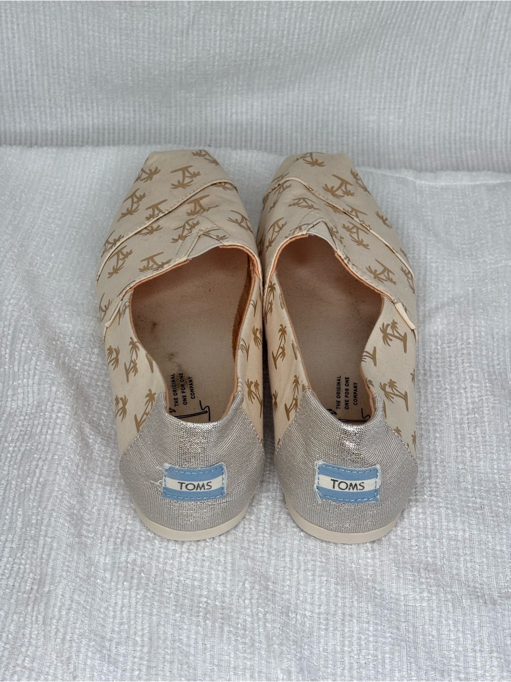 TOMS Cream Canvas Slip-Ons with Metallic Palm Print - Picture 2 of 5